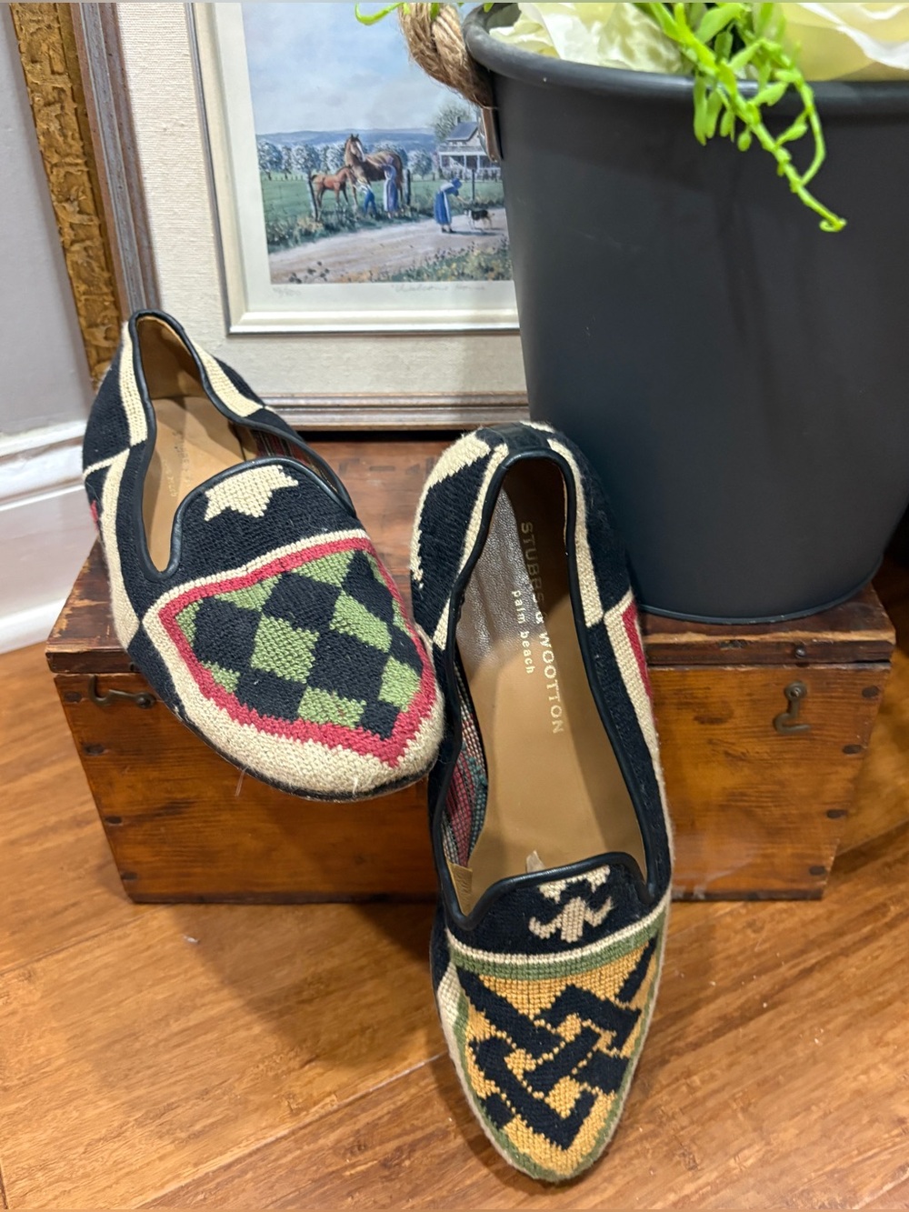 Vintage Stubbs & Wooten Needlepoint Loafer Crest Royalty Series Black MultiColor - Picture 2 of 7